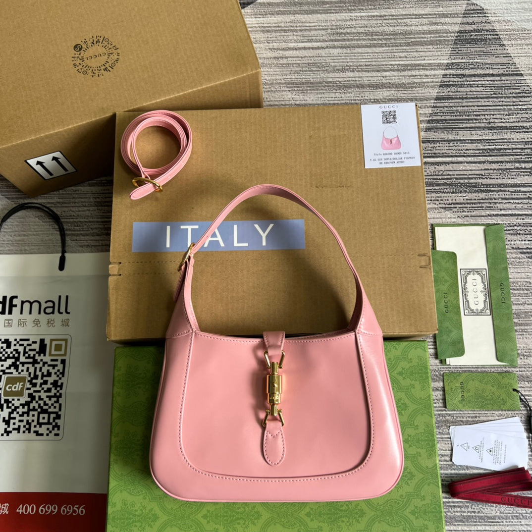 Luxury Gucci GG JACKIE SMALL 28 SHOULDER BAG IN PINK PASTEL CALFSKIN
