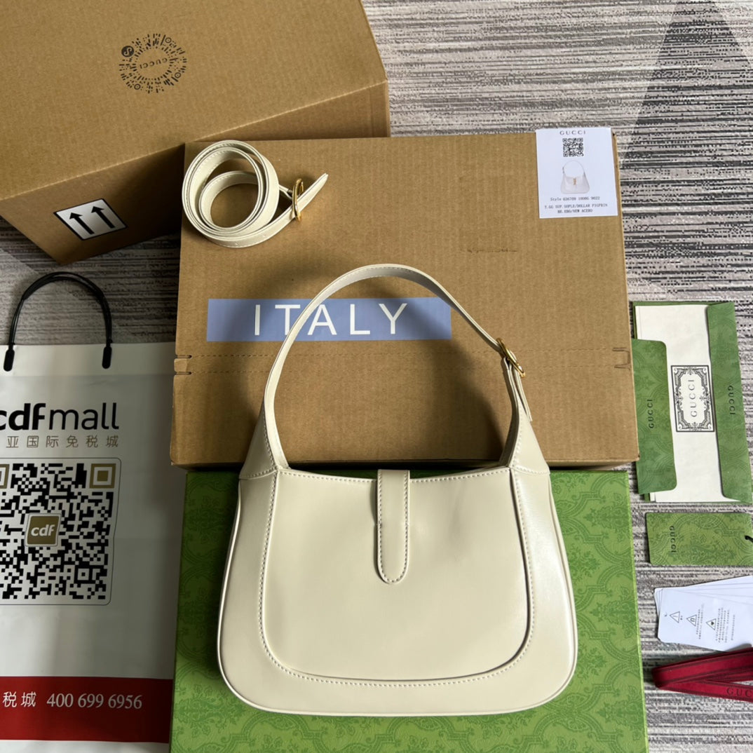Luxury Gucci GG JACKIE SMALL 28 SHOULDER BAG IN WHITE CALFSKIN