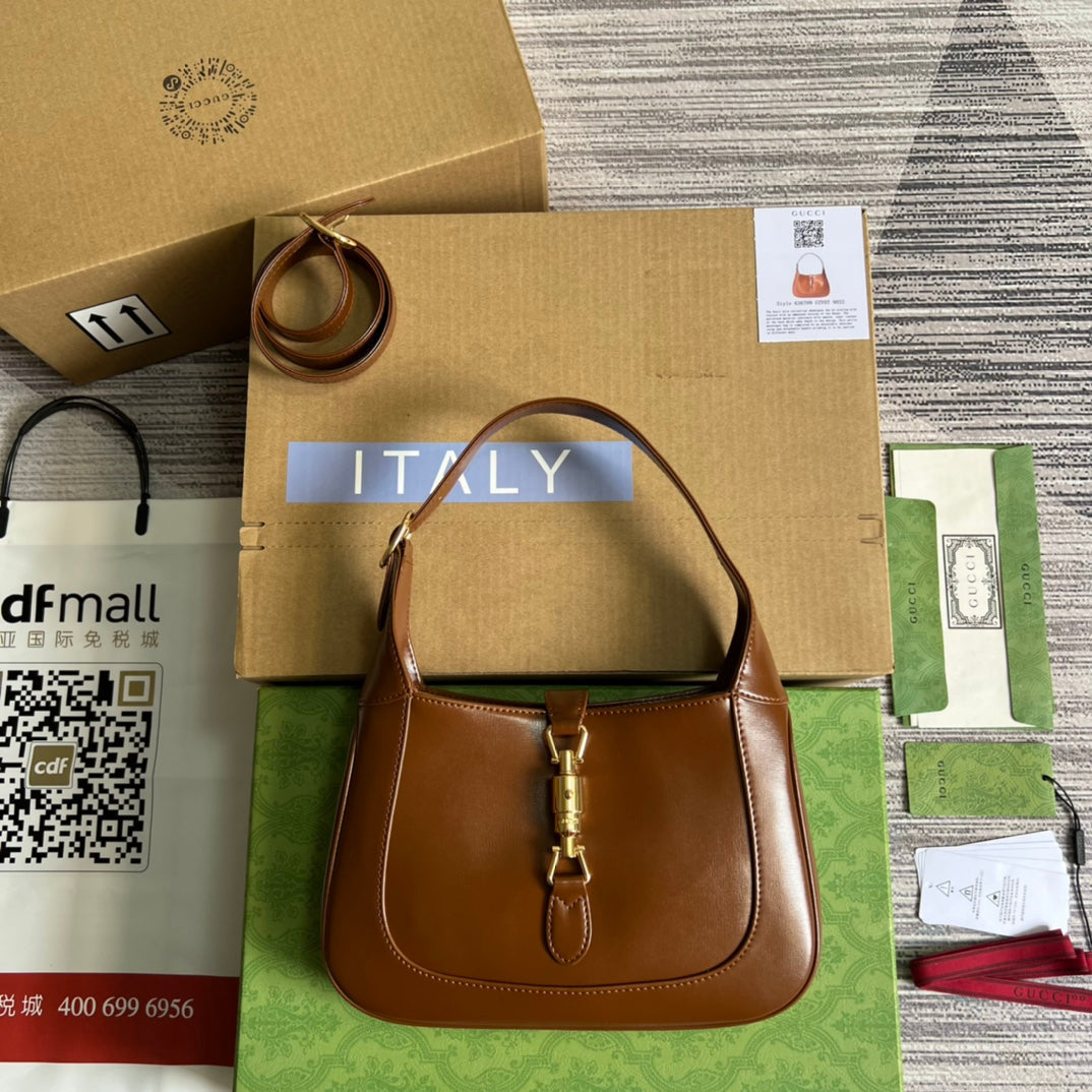 Luxury Gucci GG JACKIE SMALL 28 SHOULDER BAG IN CINNAMON BROWN CALFSKIN