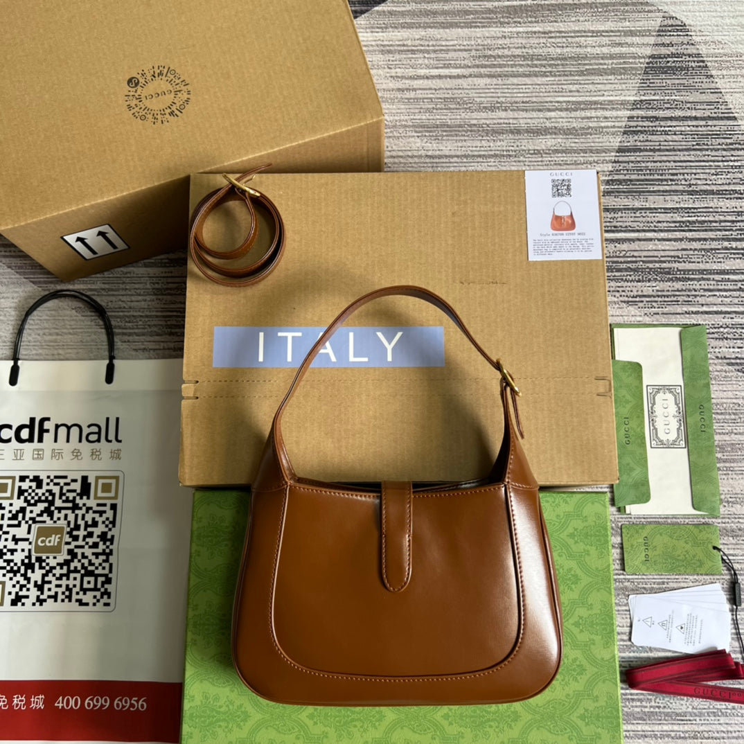 Luxury Gucci GG JACKIE SMALL 28 SHOULDER BAG IN CINNAMON BROWN CALFSKIN
