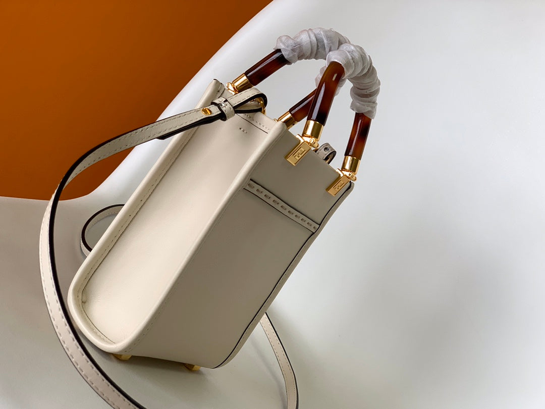 Luxury FendiFend Mini Sunshine Shopper Bag 18 White Leather