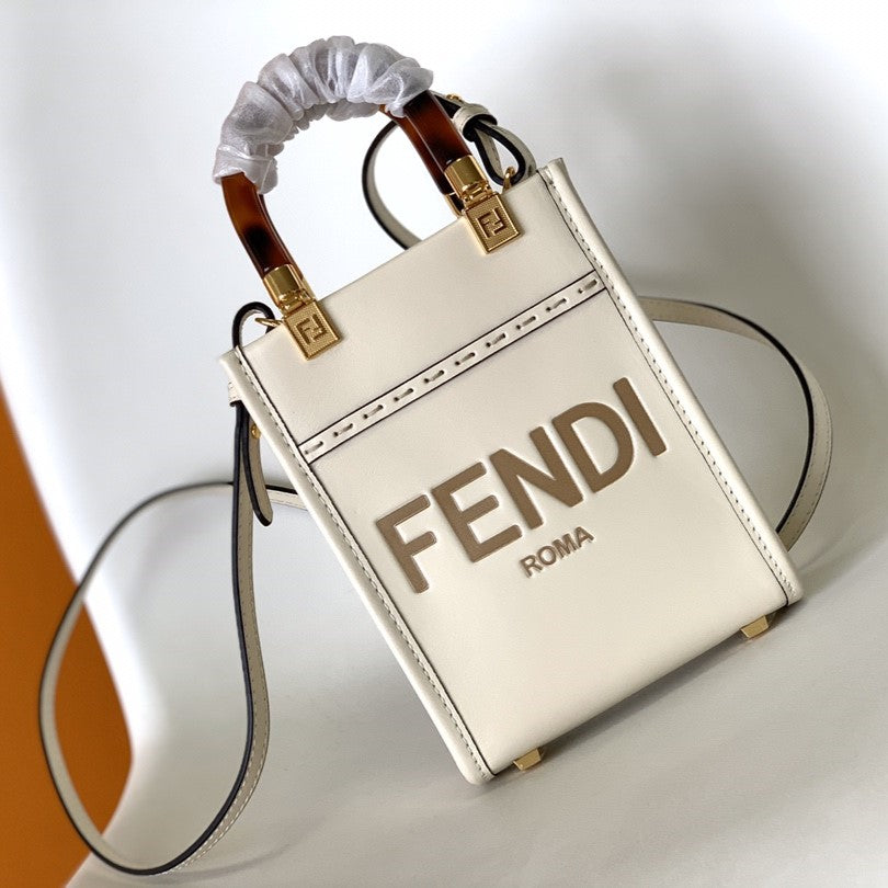 Luxury FendiFend Mini Sunshine Shopper Bag 18 White Leather