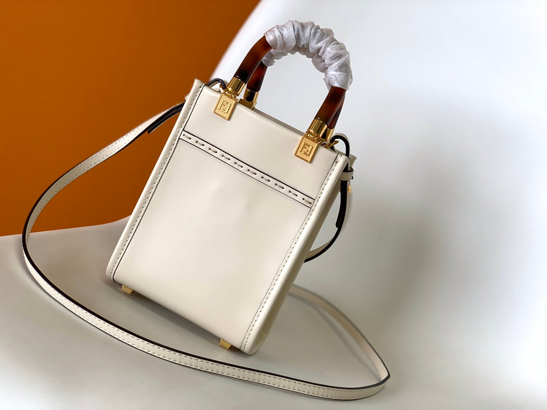 Luxury FendiFend Mini Sunshine Shopper Bag 18 White Leather