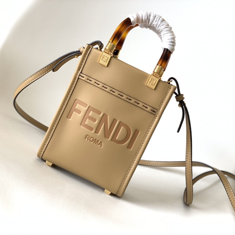 Luxury FendiFend Mini Sunshine Shopper Bag 18 Beige Leather