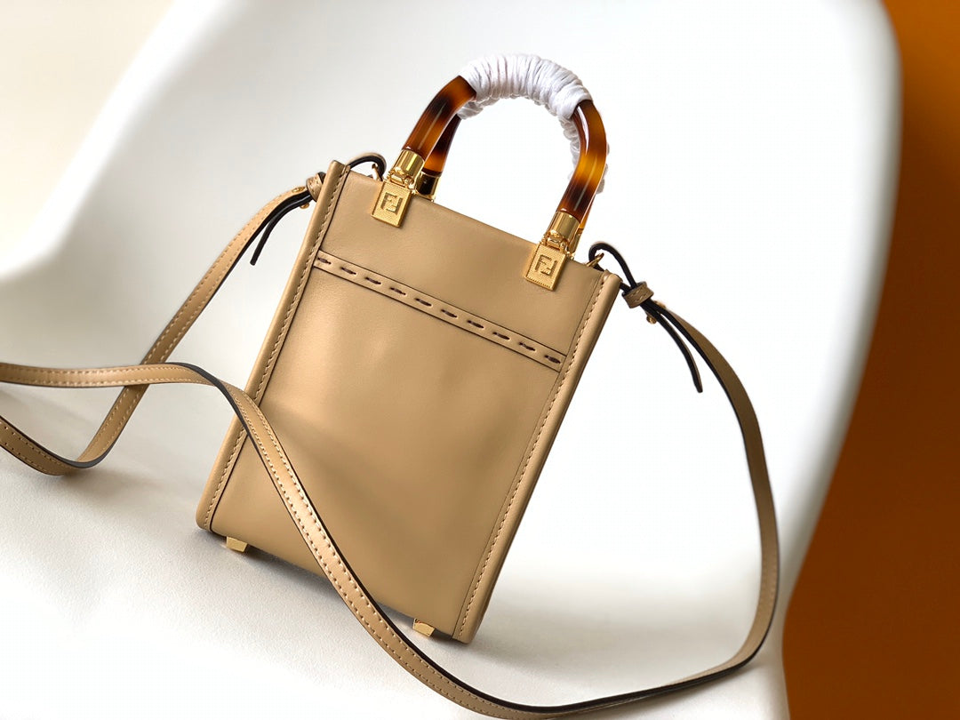 Luxury FendiFend Mini Sunshine Shopper Bag 18 Beige Leather