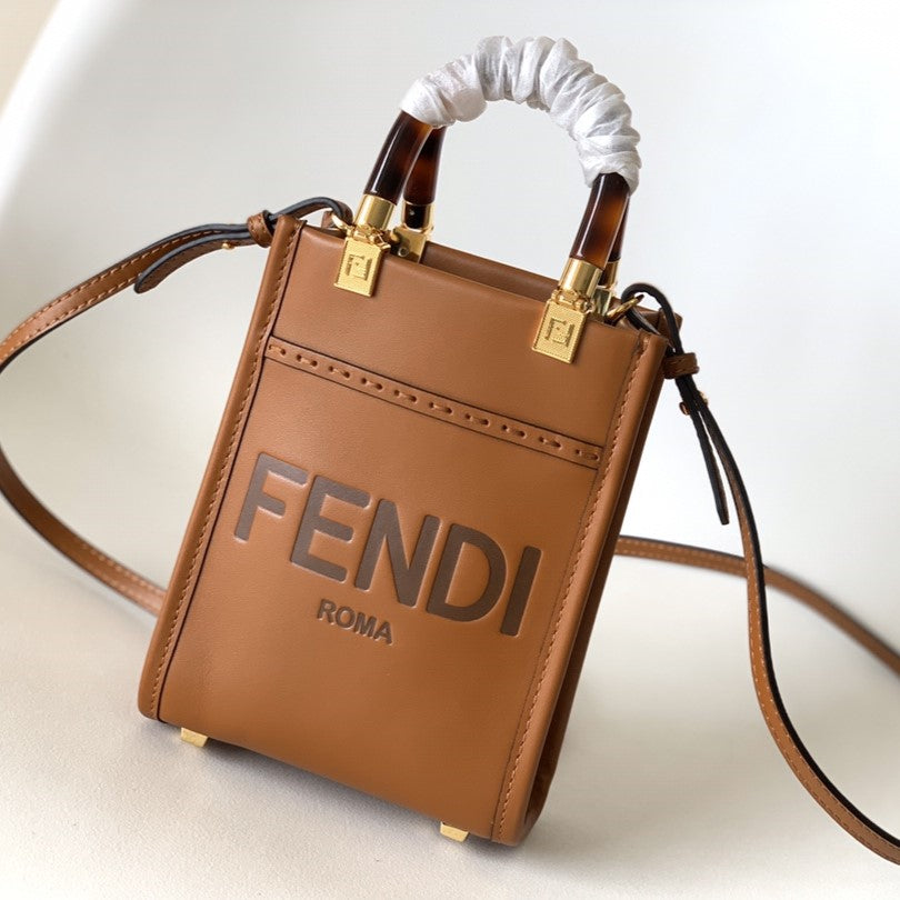 Luxury FendiFend Mini Sunshine Shopper Bag 18 Tan Leather