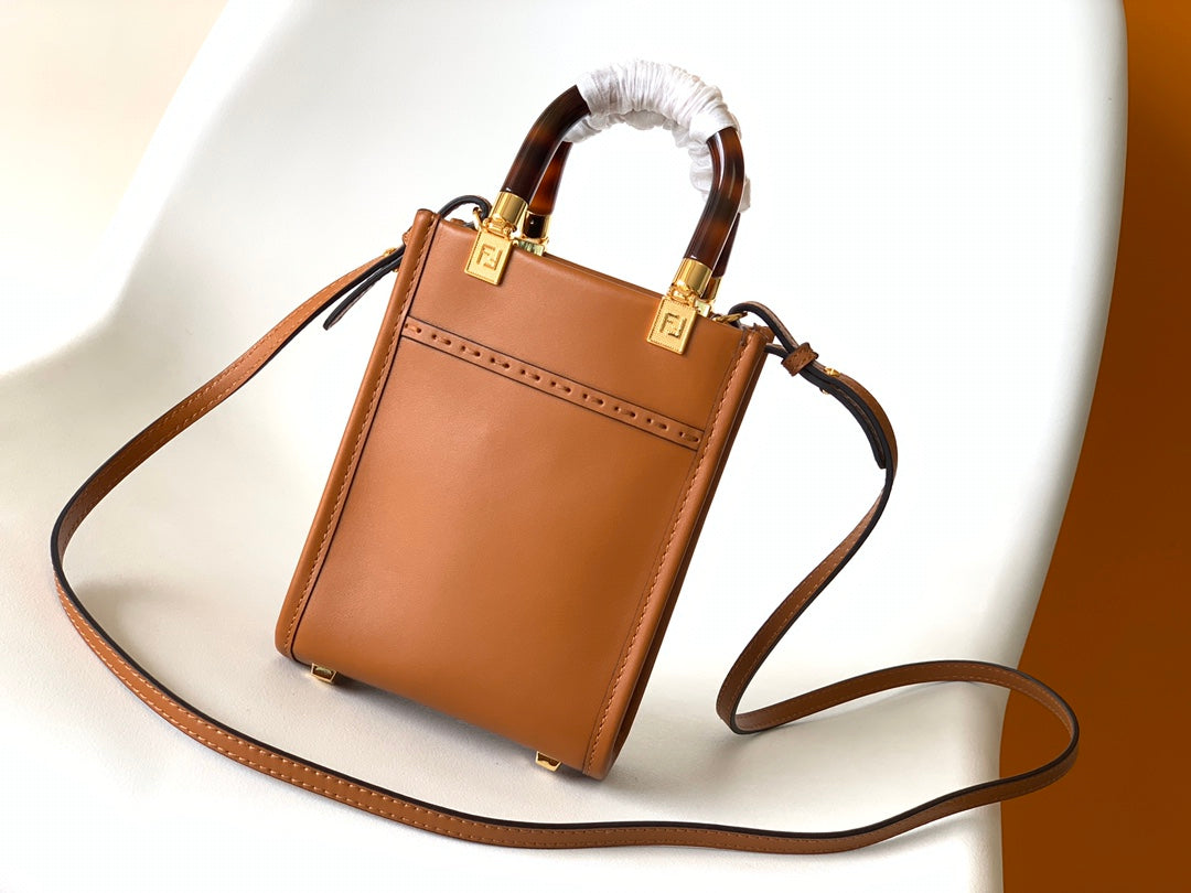 Luxury FendiFend Mini Sunshine Shopper Bag 18 Tan Leather