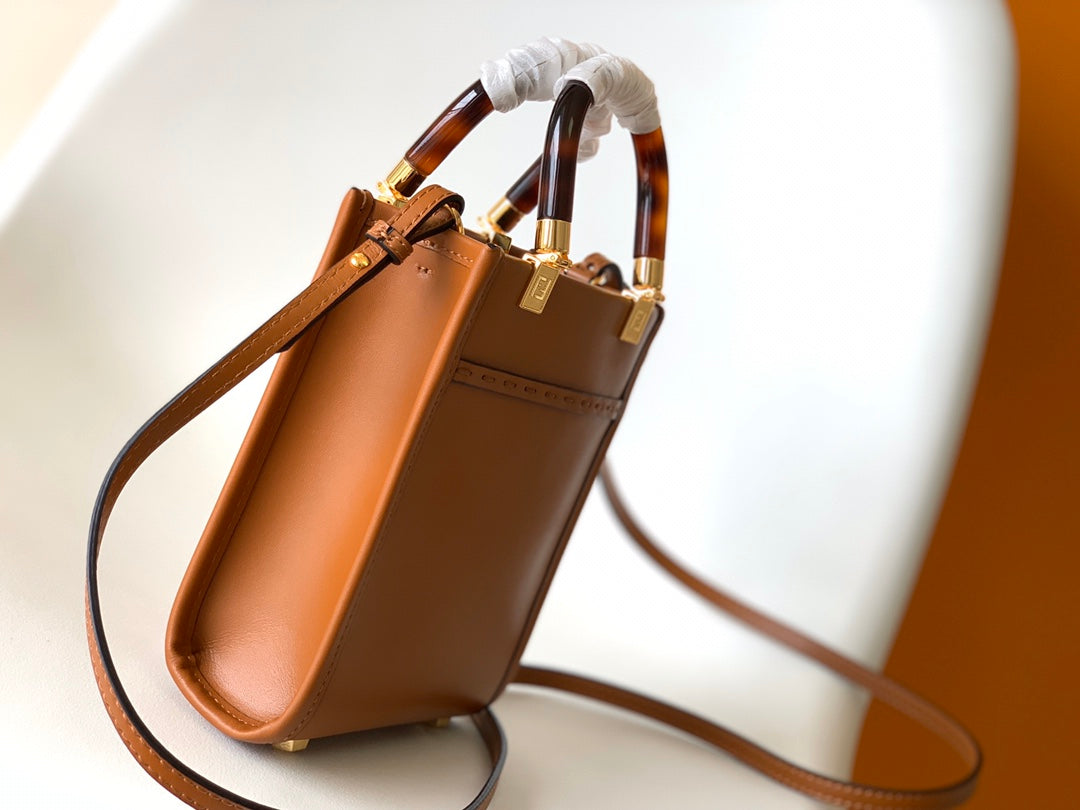 Luxury FendiFend Mini Sunshine Shopper Bag 18 Tan Leather