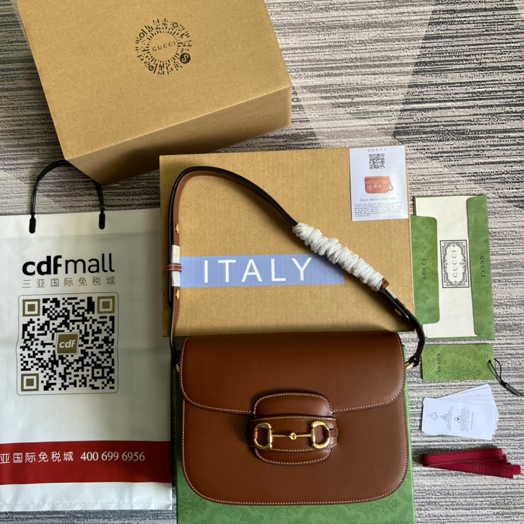 Luxury Gucci GG HORSEBIT 1955 MINI BAG 25 IN CINNAMON BROWN CALFSKIN