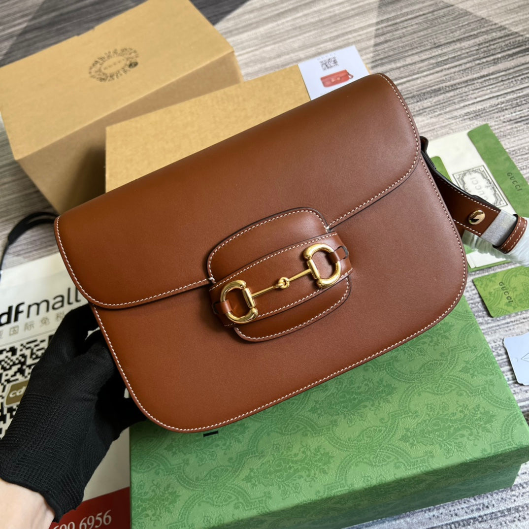Luxury Gucci GG HORSEBIT 1955 MINI BAG 25 IN CINNAMON BROWN CALFSKIN