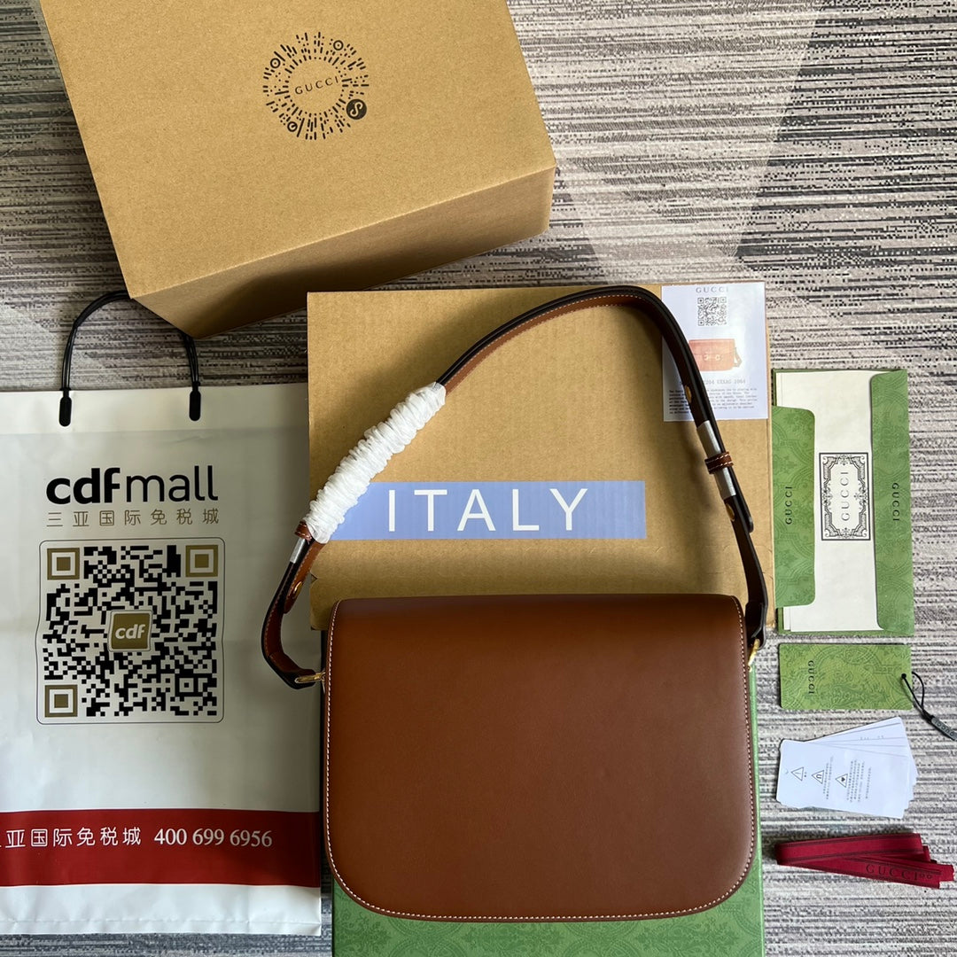 Luxury Gucci GG HORSEBIT 1955 MINI BAG 25 IN CINNAMON BROWN CALFSKIN