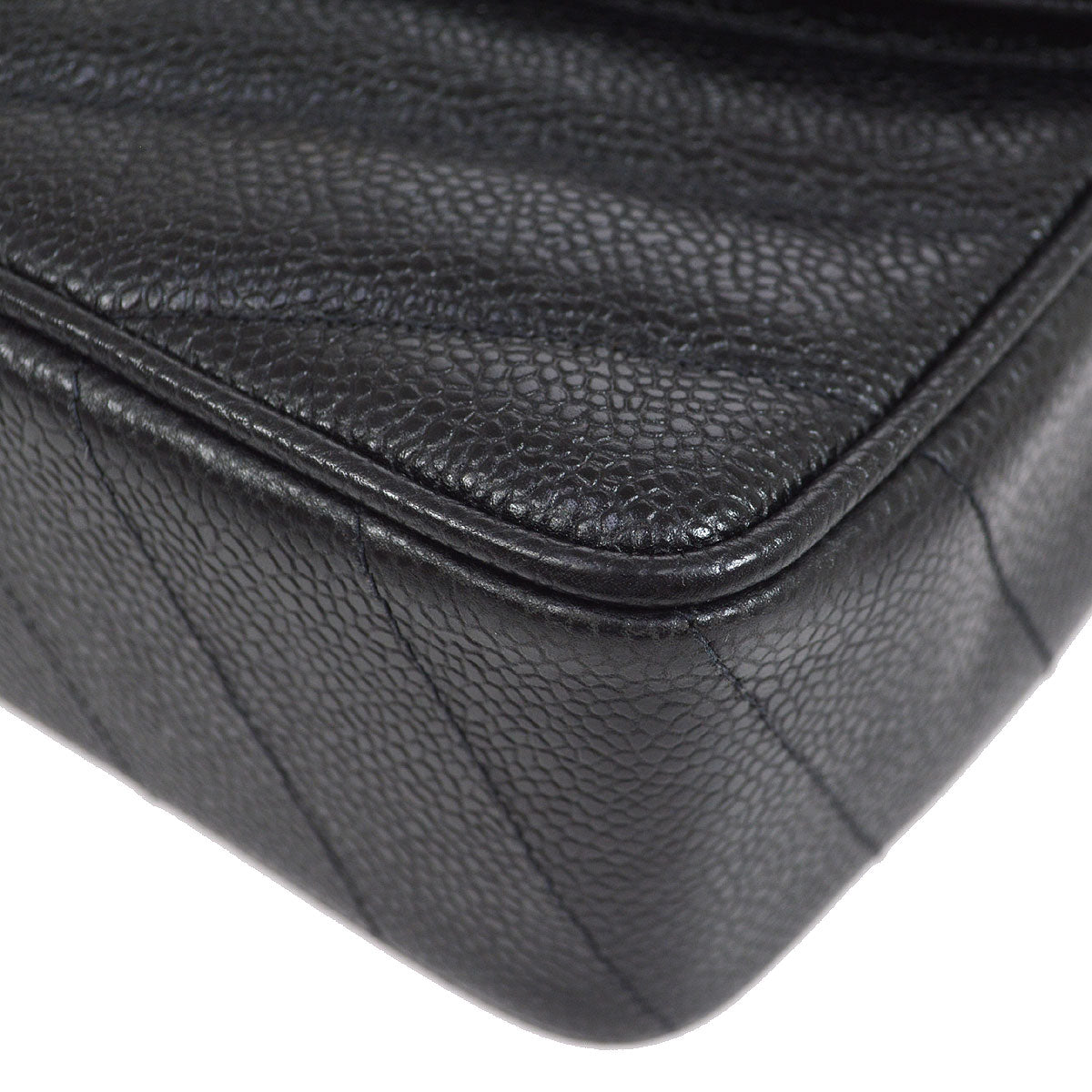 CHANEL★ 1994-1996 Black Caviar Chevron Letter Flap Bag 75337