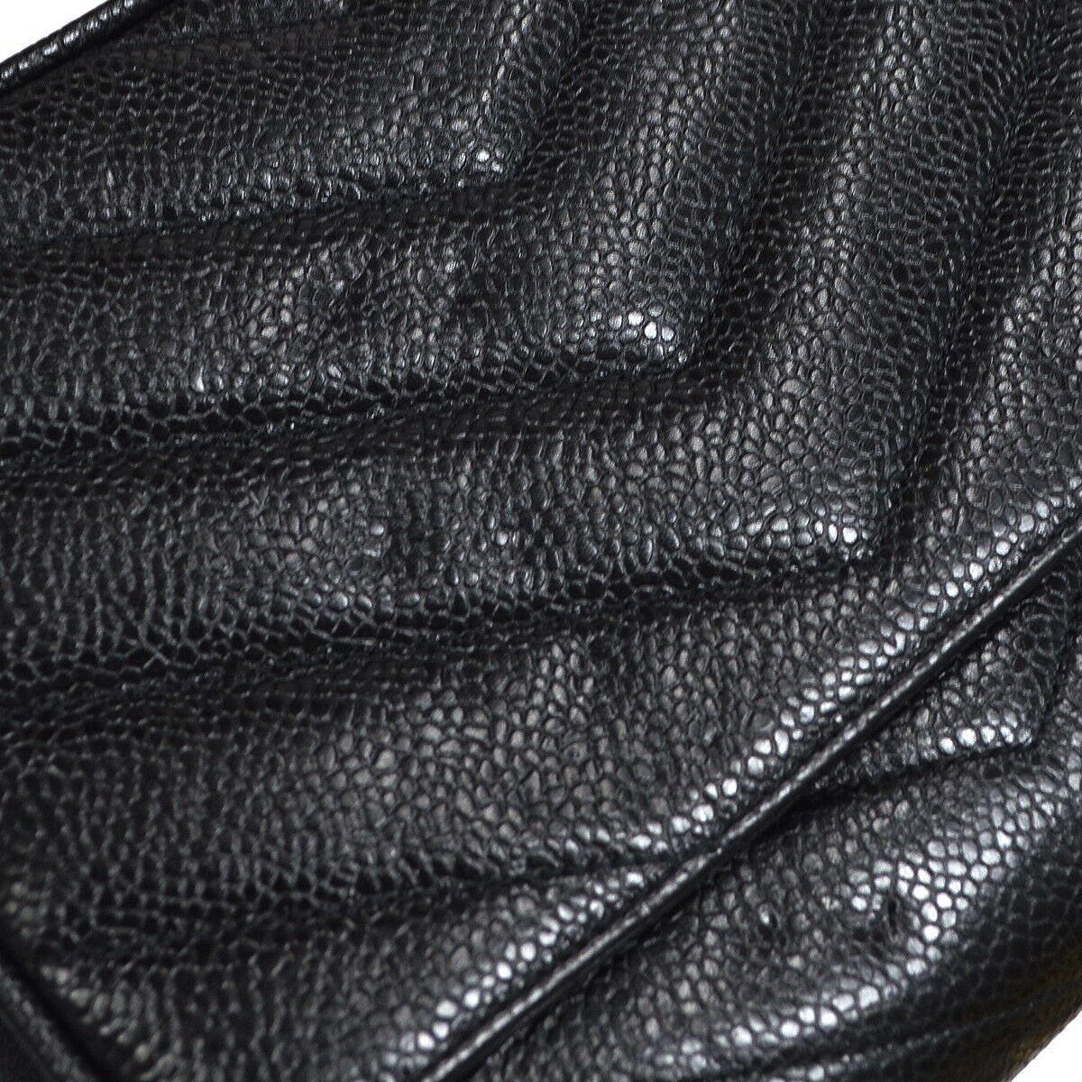 CHANEL★ 1994-1996 Black Caviar Chevron Letter Flap Bag 75337