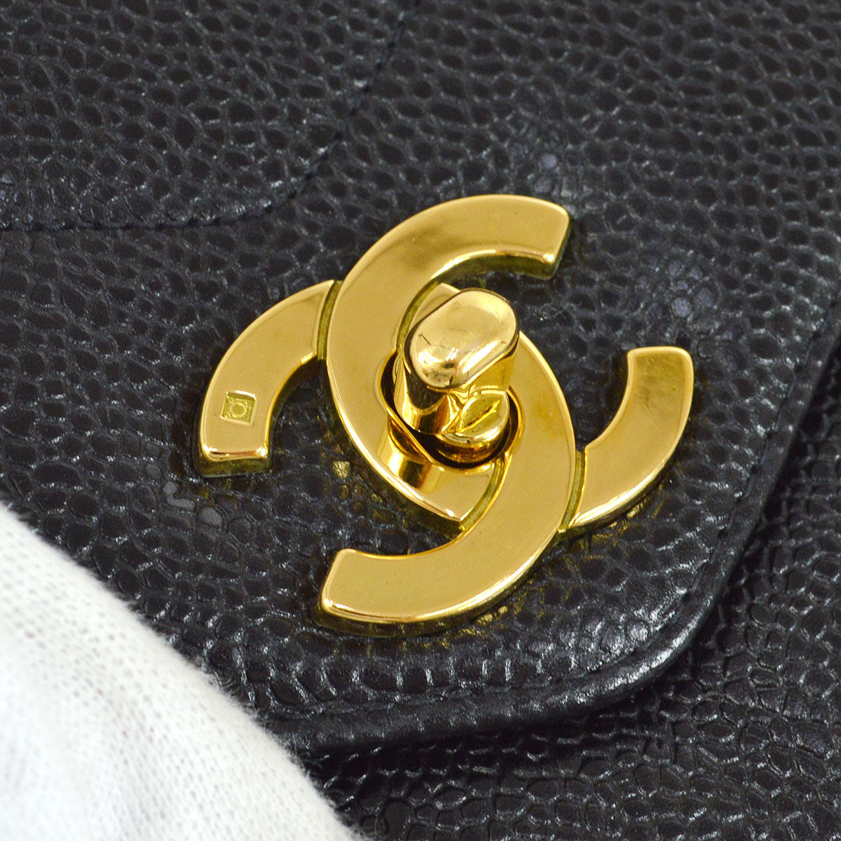 CHANEL★ 1994-1996 Black Caviar Chevron Letter Flap Bag 75337