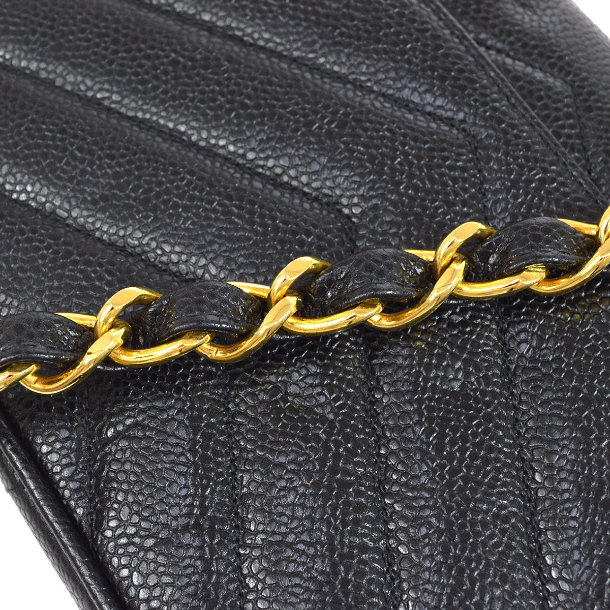 CHANEL★ 1994-1996 Black Caviar Chevron Letter Flap Bag 75337