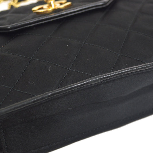 CHANEL★ 1989-1991 Black Satin Octagonal Flap Bag A41381c