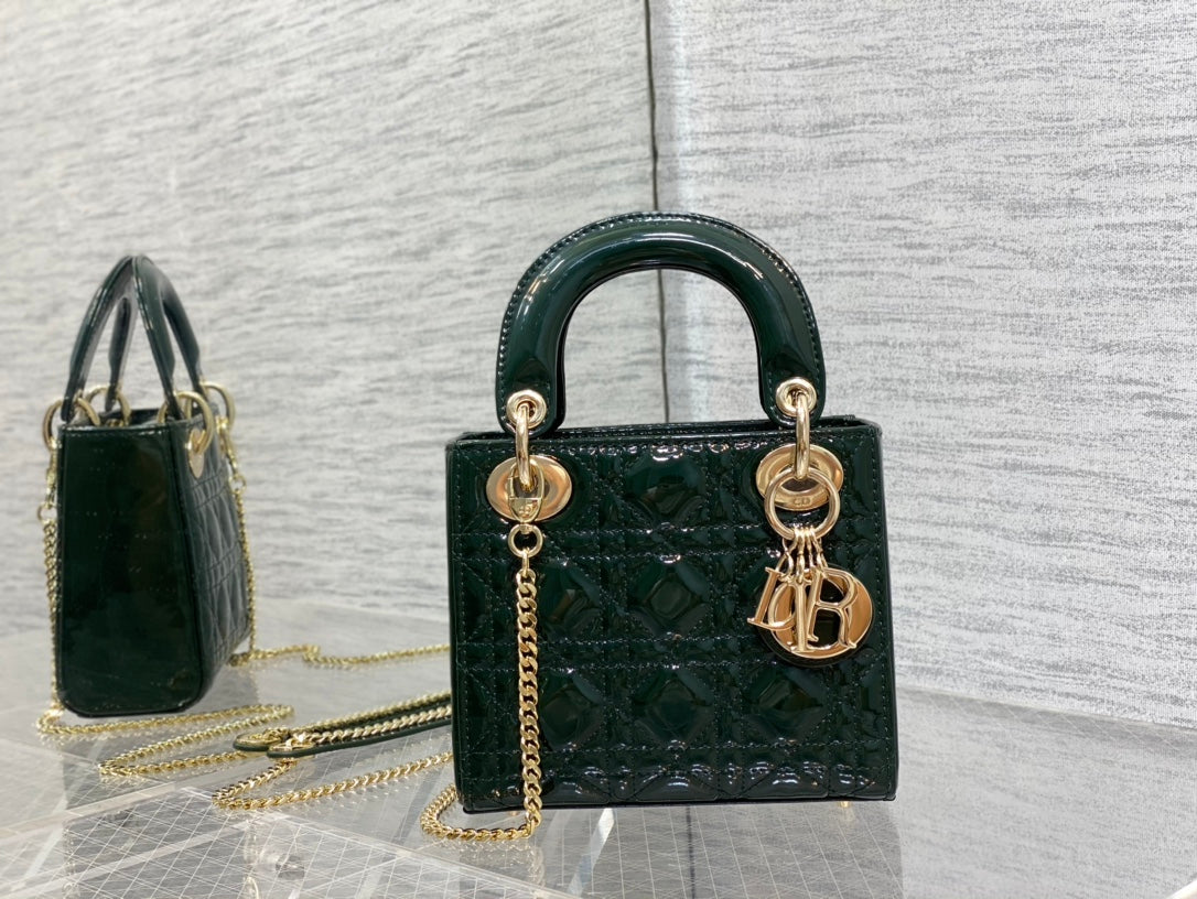 Luxury Diormini lady 17 blue green patent calfskin