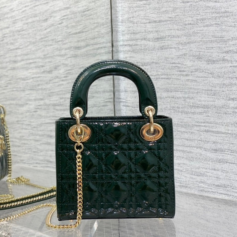 Luxury Diormini lady 17 blue green patent calfskin