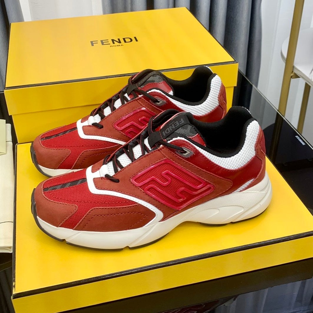 Luxury FendiLuxury FendiFASTER TRAINER IN BURGUNDY RED SUEDE AND CALFSKIN