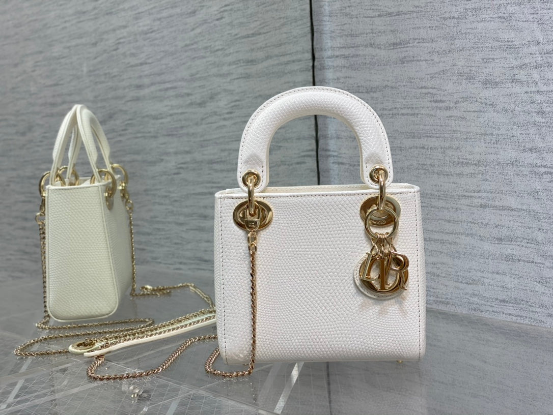 Luxury DiorMINI LADY 17 BAG IN WHITE EMBOSSED LAMBSKIN WITH GOLDEN CLASP