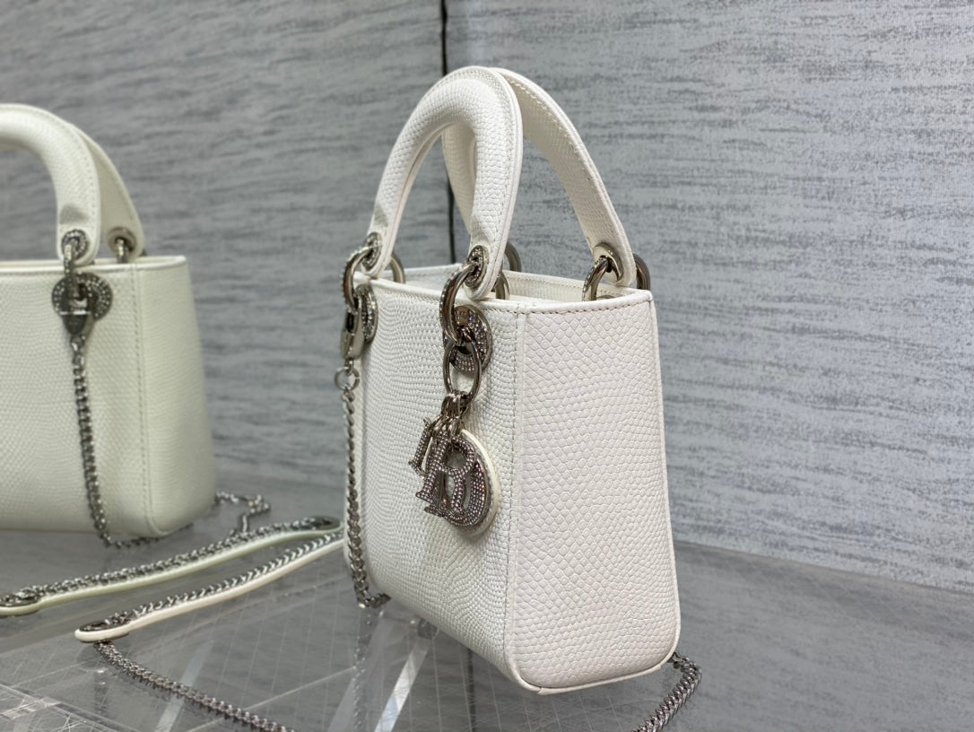Luxury DiorMINI LADY 17 BAG IN WHITE EMBOSSED LAMBSKIN WITH SILVER CLASP
