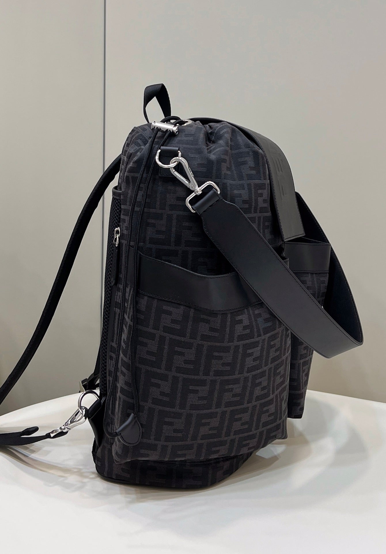 Luxury FendiLuxury FendiSTRIKE LARGE 46 FF BLACK JACQUARD FABRIC BACKPACK