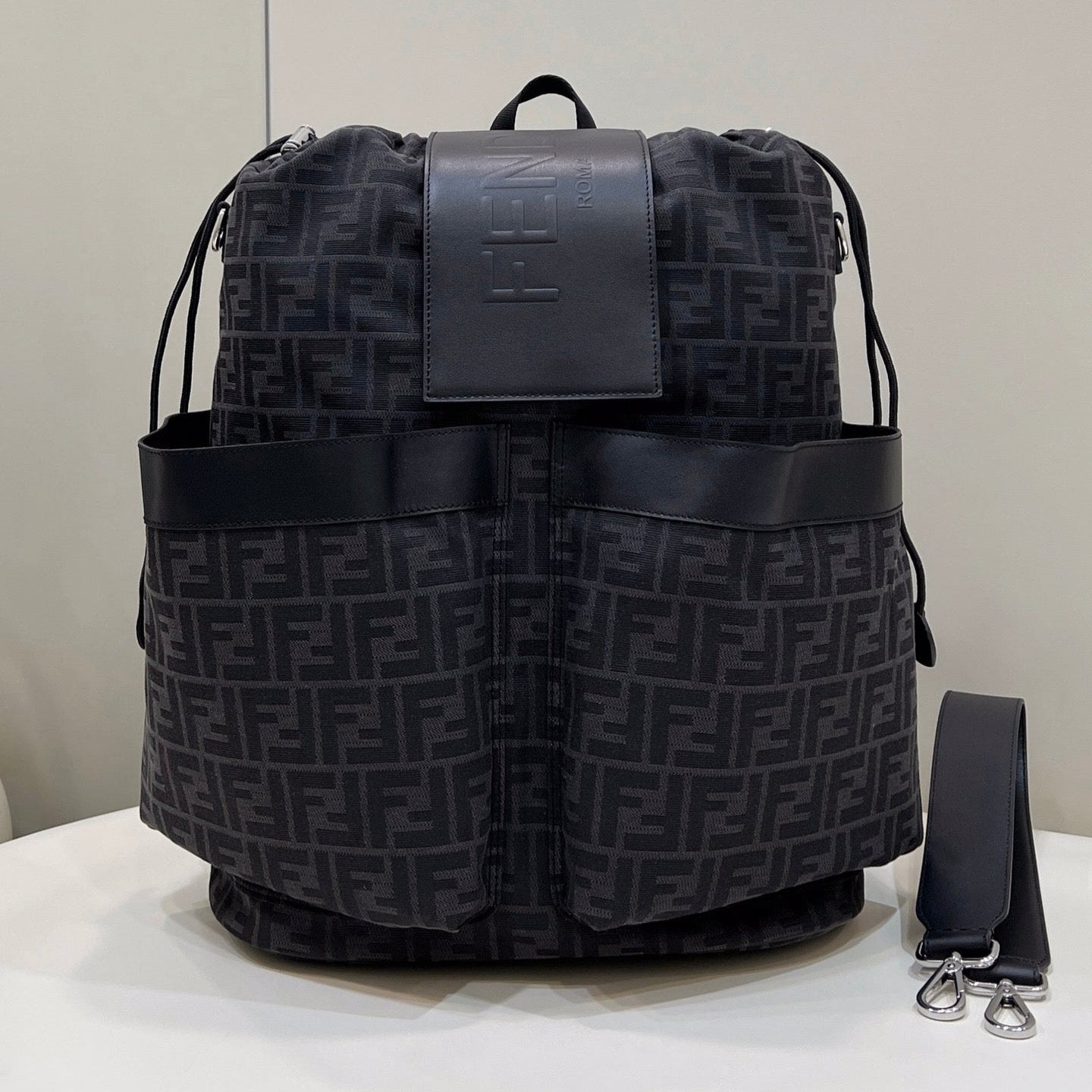 Luxury FendiLuxury FendiSTRIKE LARGE 46 FF BLACK JACQUARD FABRIC BACKPACK