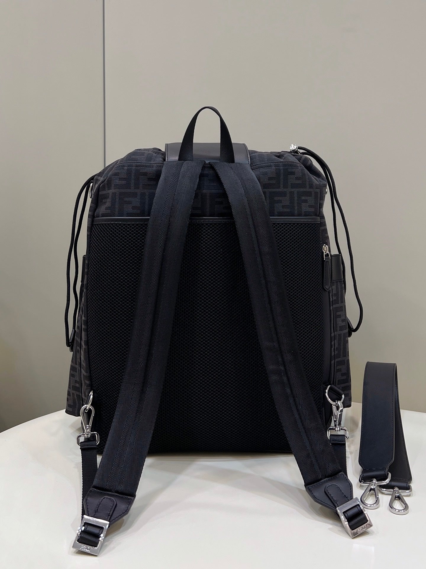 Luxury FendiLuxury FendiSTRIKE LARGE 46 FF BLACK JACQUARD FABRIC BACKPACK