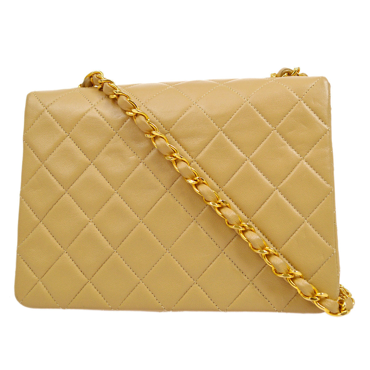CHANEL★ 1989-1991 Classic Square Flap Beige Lambskin 95971