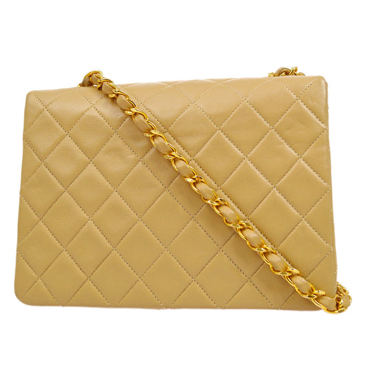 CHANEL★ 1989-1991 Classic Square Flap Beige Lambskin 95971