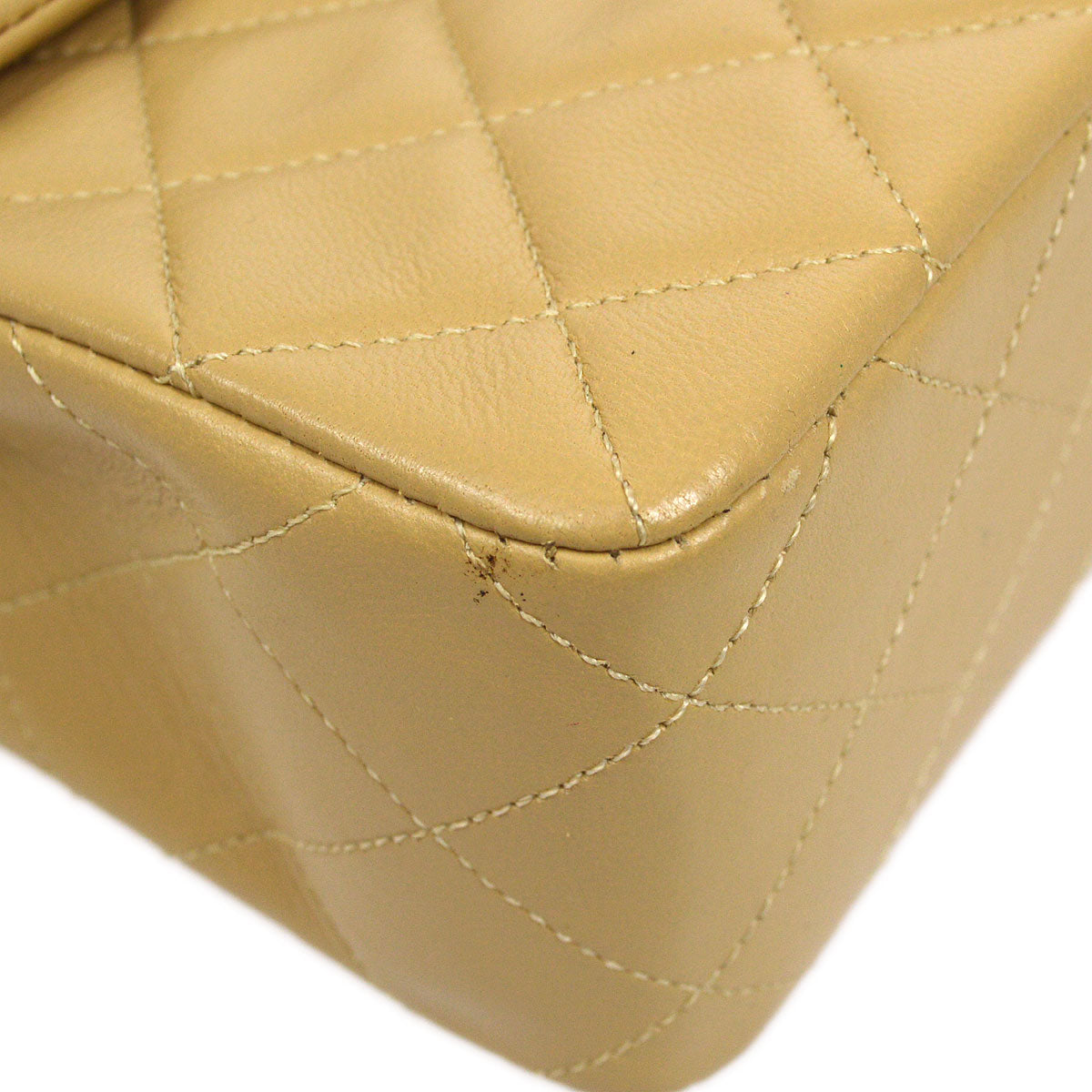 CHANEL★ 1989-1991 Classic Square Flap Beige Lambskin 95971