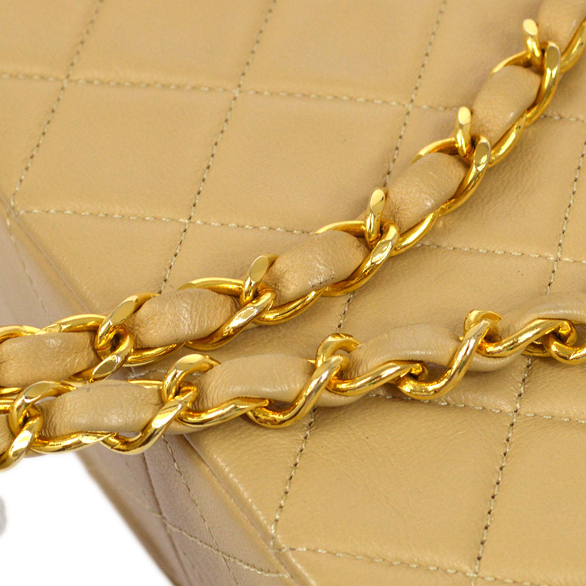 CHANEL★ 1989-1991 Classic Square Flap Beige Lambskin 95971