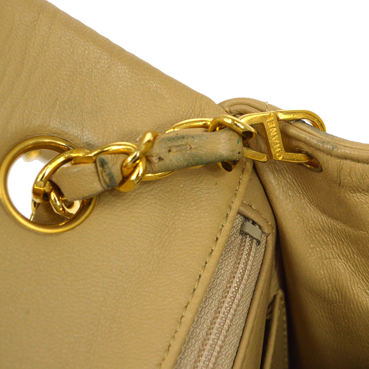 CHANEL★ 1989-1991 Classic Square Flap Beige Lambskin 95971