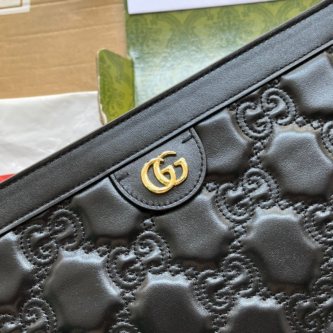 Luxury Gucci MATELASSÉ SHOULDER BAG 32 IN BLACK EMBOSSED CALFSKIN GOLD HARDWARE