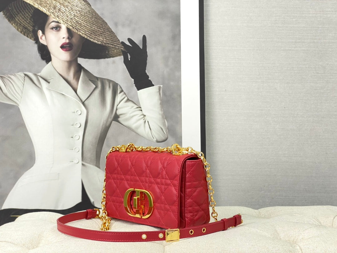 Luxury DiorSMALL CARO BAG 20 RED CALFSKIN