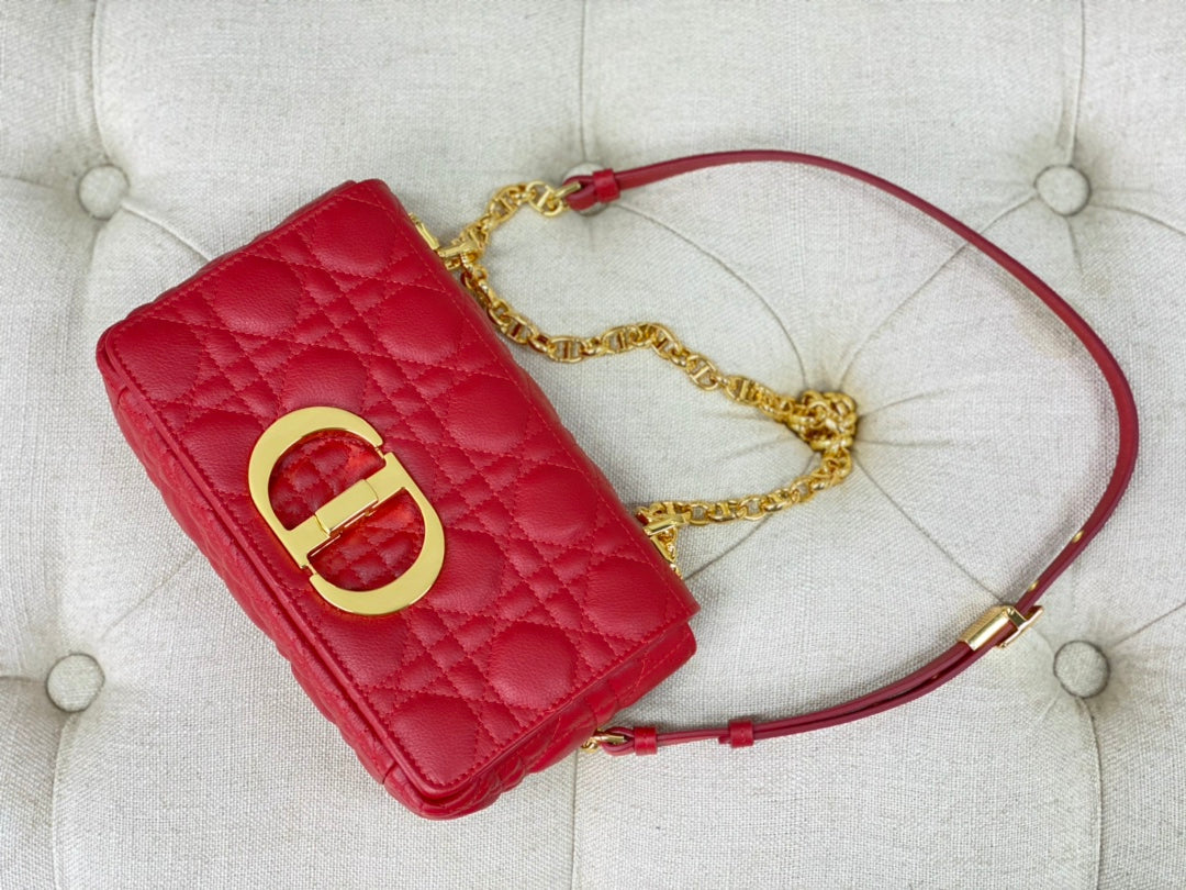 Luxury DiorSMALL CARO BAG 20 RED CALFSKIN