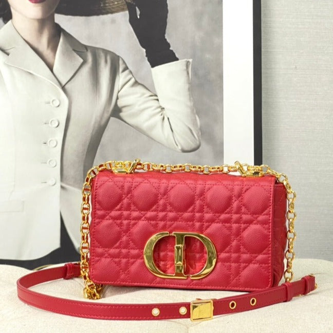 Luxury DiorSMALL CARO BAG 20 RED CALFSKIN