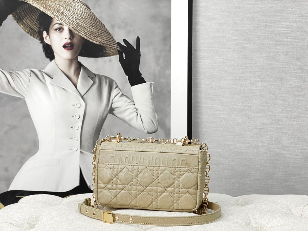 Luxury DiorSMALL CARO BAG 20 PALE YELLOW CALFSKIN
