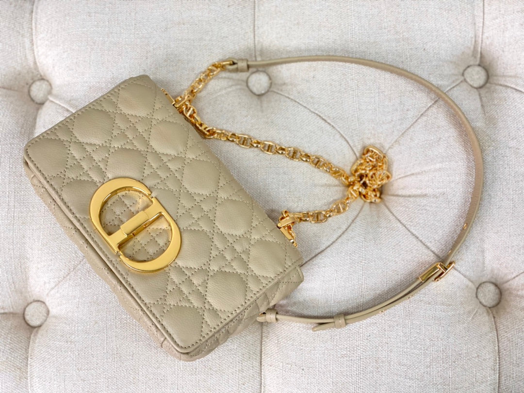 Luxury DiorSMALL CARO BAG 20 PALE YELLOW CALFSKIN