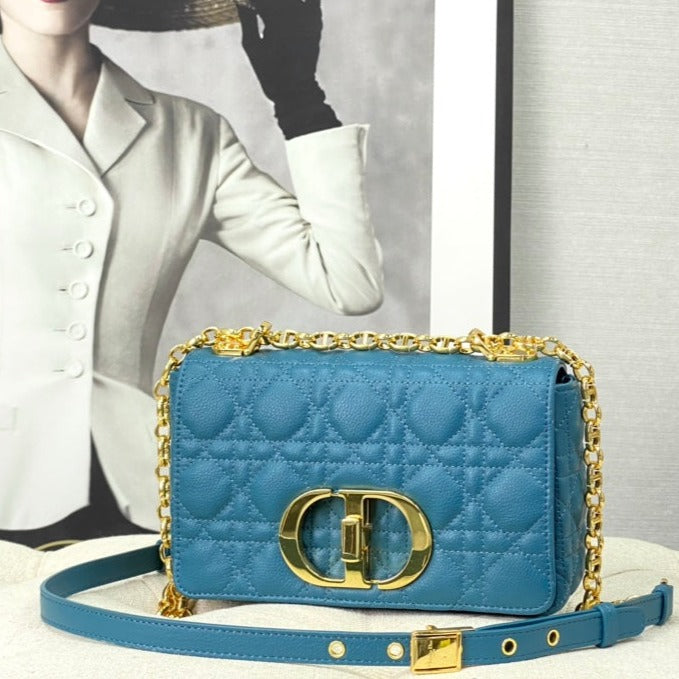 Luxury DiorSMALL CARO BAG 20 OCEAN BLUE CALFSKIN