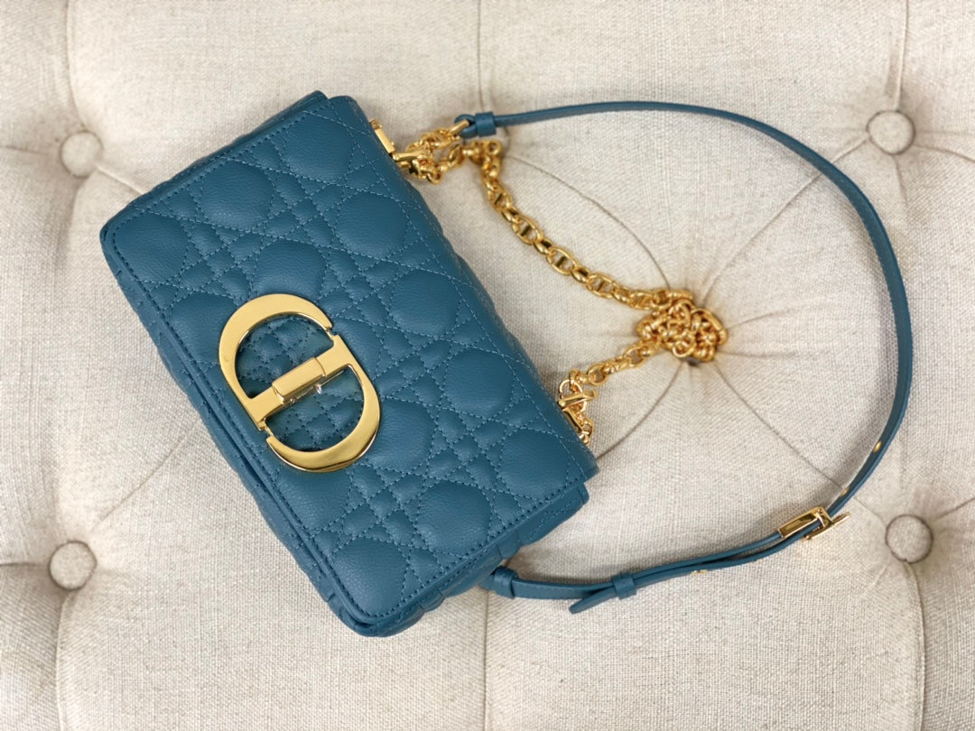 Luxury DiorSMALL CARO BAG 20 OCEAN BLUE CALFSKIN