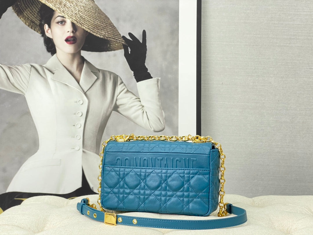 Luxury DiorSMALL CARO BAG 20 OCEAN BLUE CALFSKIN