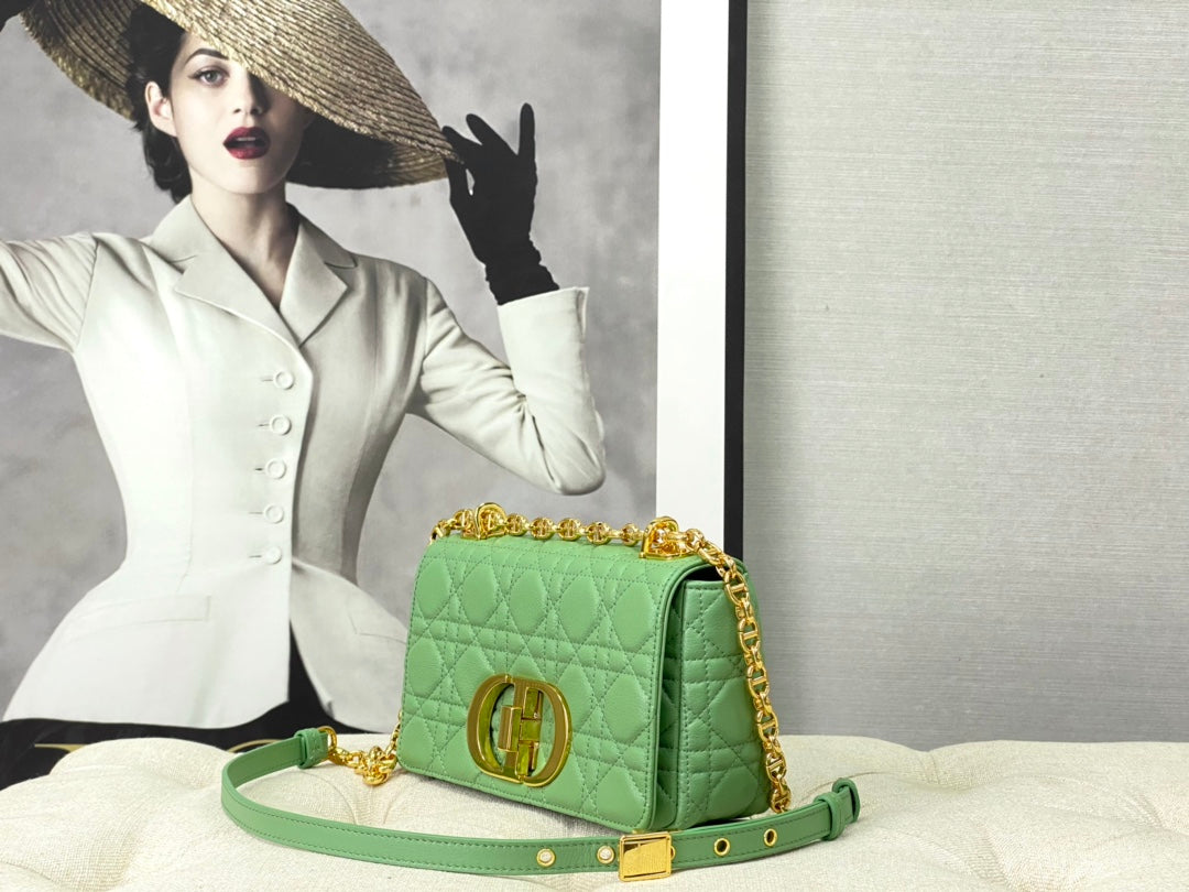 Luxury DiorSMALL CARO BAG 20 LIGHT GREEN CALFSKIN