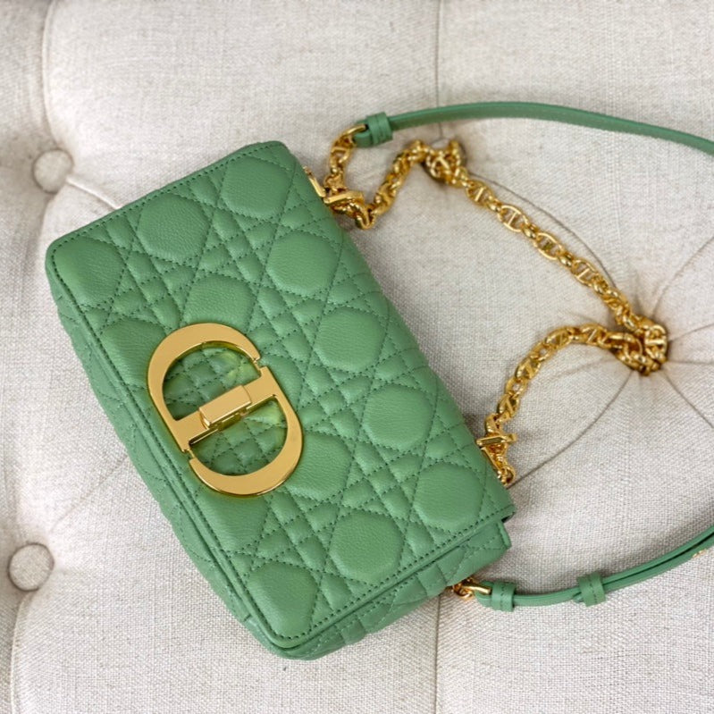 Luxury DiorSMALL CARO BAG 20 LIGHT GREEN CALFSKIN