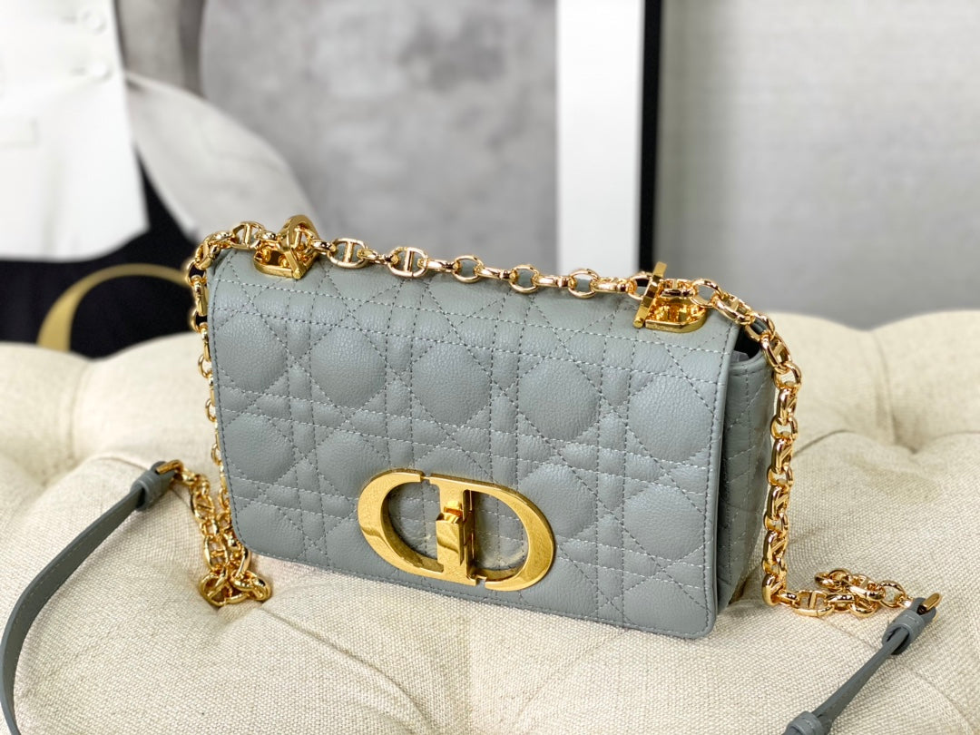 Luxury DiorSMALL CARO BAG 20 STONE GRAY CALFSKIN