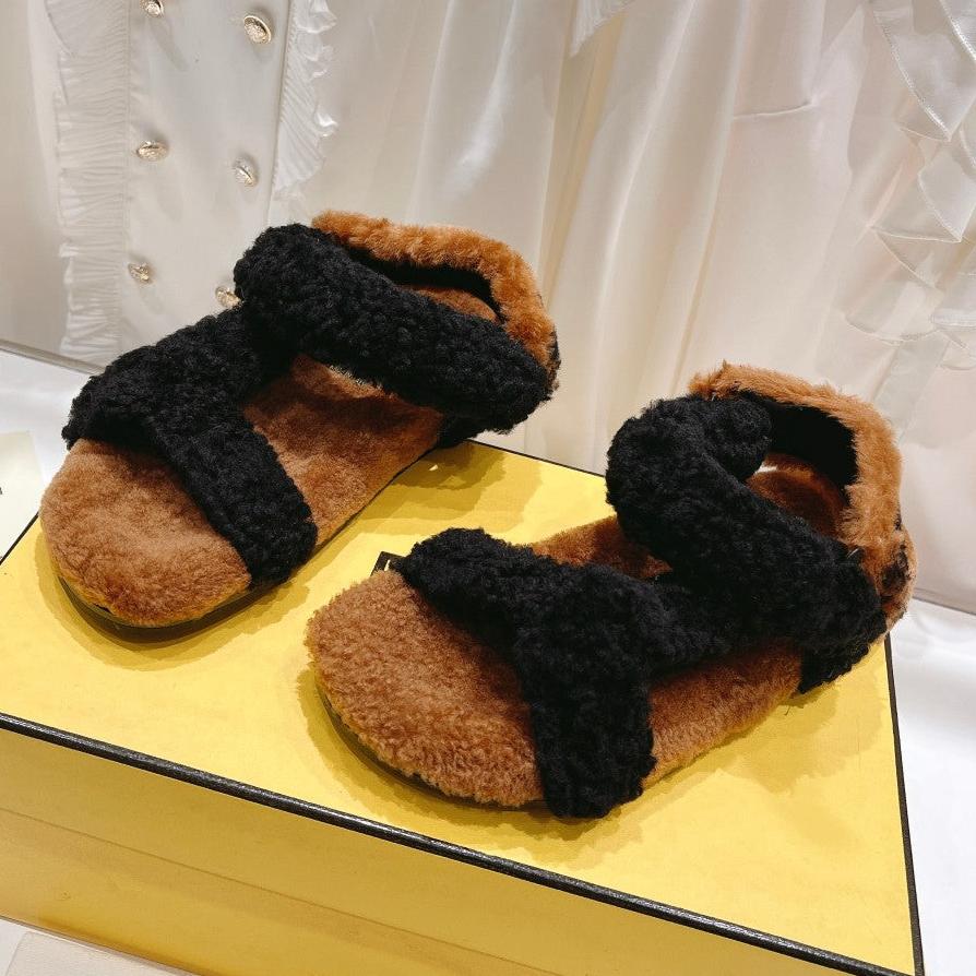Luxury FendiLuxury FendiDAD SANDAL IN BLACK MIX CINNAMON BROWN FLEECE