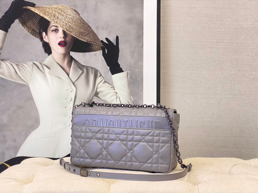 Luxury DiorLARGE CARO BAG 28 OPALINE PURPLE CALFSKIN BLACK HARDWARE
