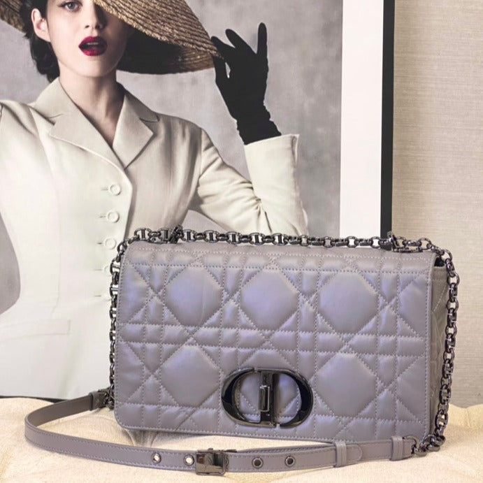 Luxury DiorLARGE CARO BAG 28 OPALINE PURPLE CALFSKIN BLACK HARDWARE