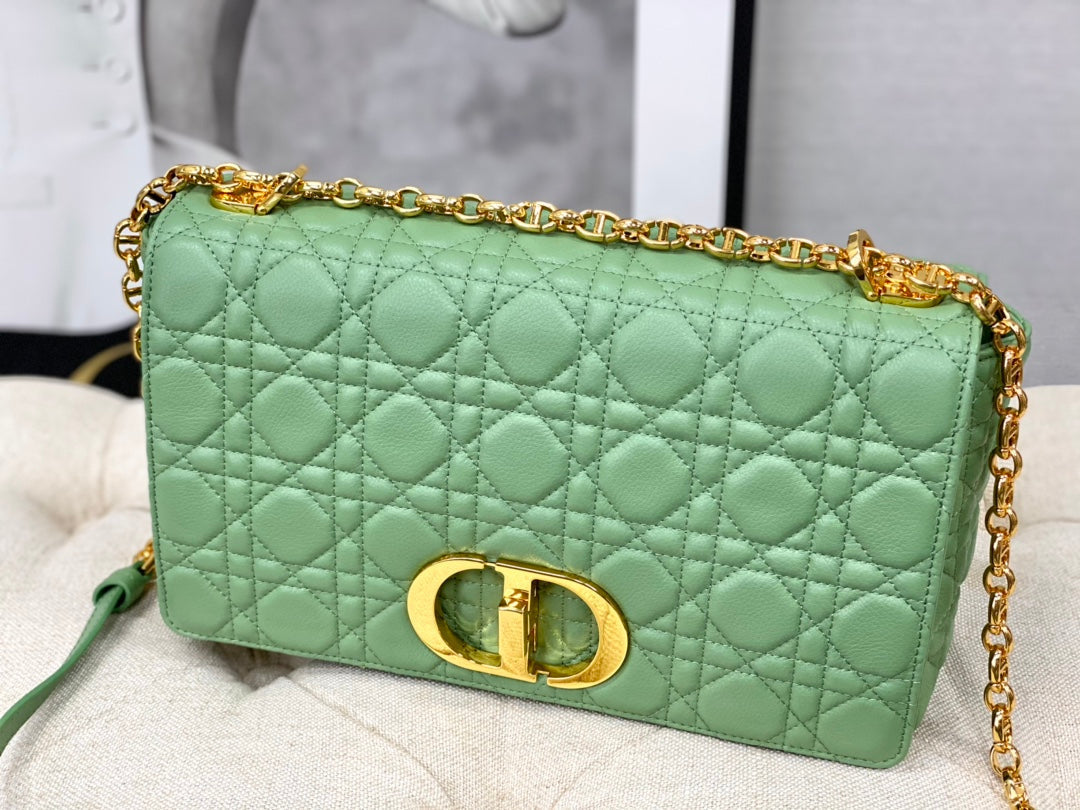 Luxury DiorLARGE CARO BAG 28 LIGHT GREEN CALFSKIN