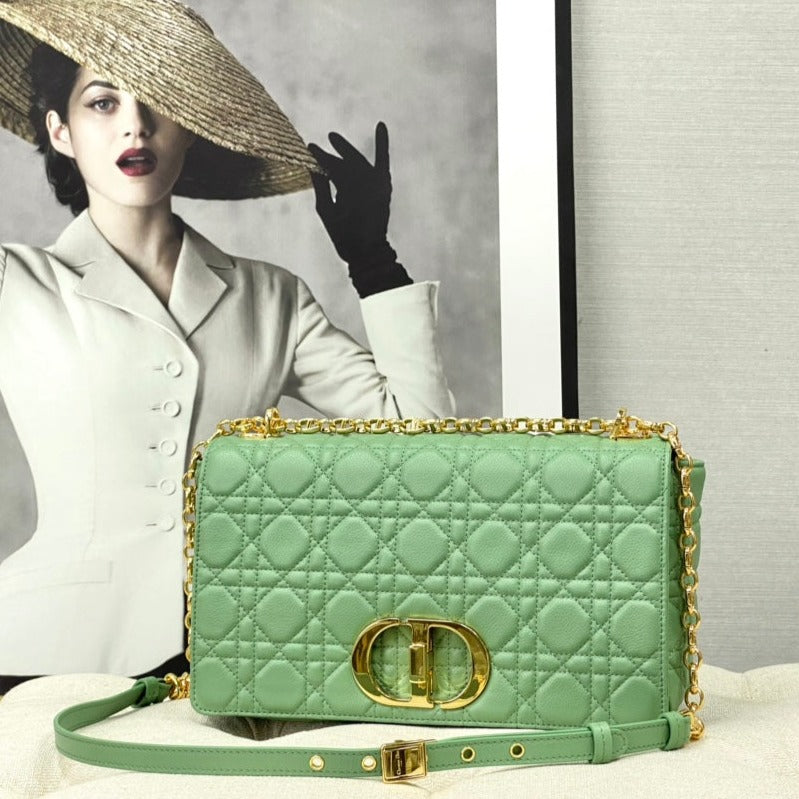Luxury DiorLARGE CARO BAG 28 LIGHT GREEN CALFSKIN